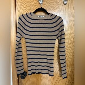 Boden Effie Sparkle Stripe Sweater | Camel and Navy Stripe | M
